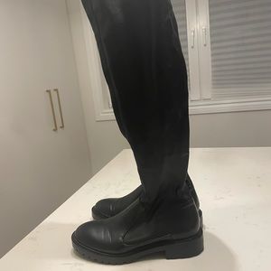 Zara over the knee black leather flat boots